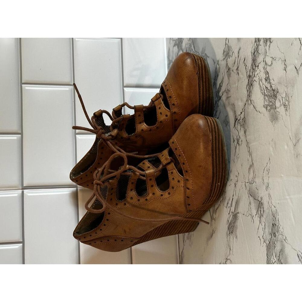 Brown Lace-Up Women's Wedge Shoes